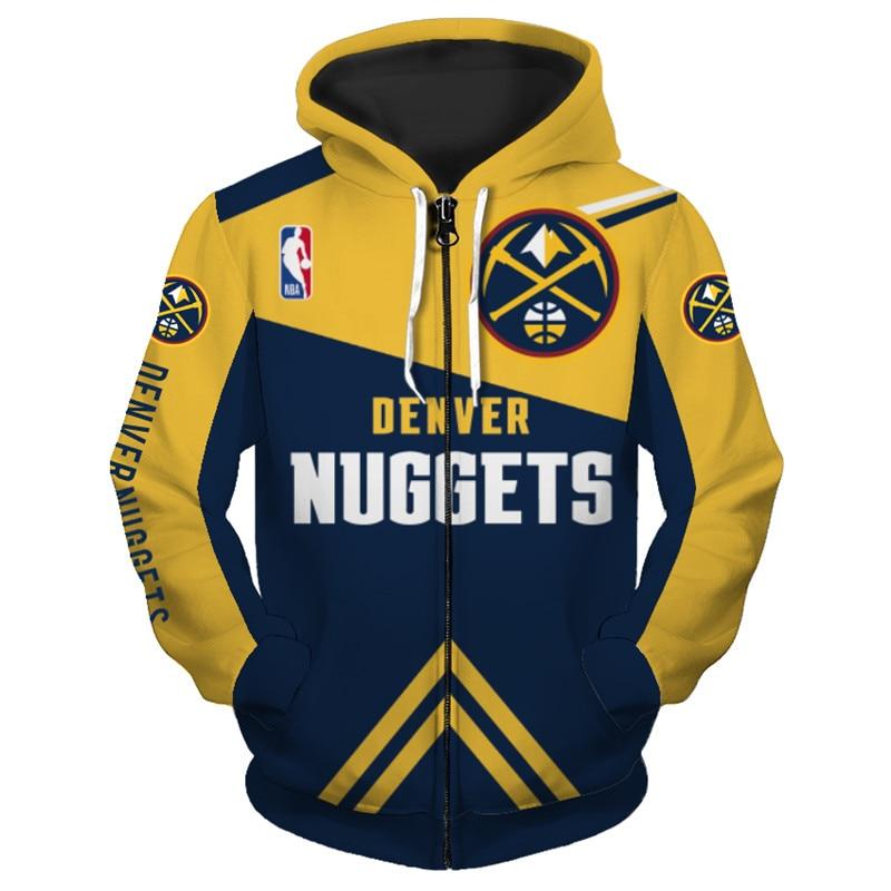 3d Printed Denver Nuggets Nba Hoodie - Zip Up Sweatshirt Jacket